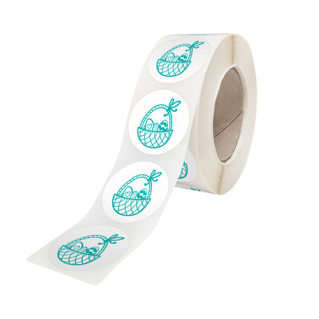 Rola stickere model Paște Turquoise Spring Field 10A – stickere rotunde pentru ambalaje de sarbatori
