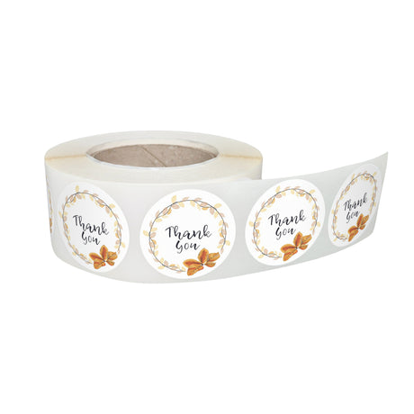 Rola stickere decorative model Thank You Autumn Butterfly – etichete rotunde pentru pachete și cadouri