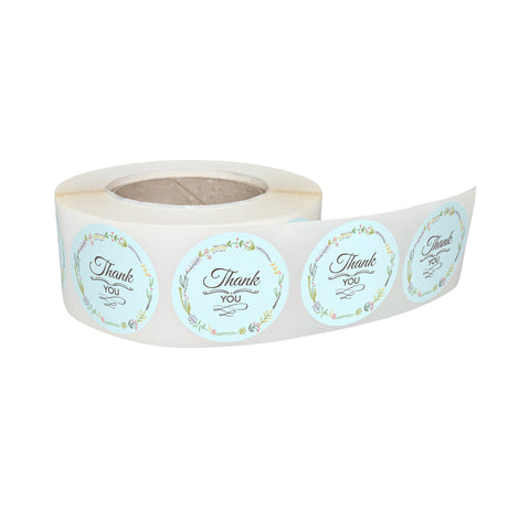 Rola stickere decorative model Thank You Blue Spring – etichete rotunde pentru pachete și cadouri