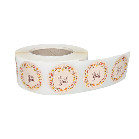 Rola stickere decorative model Thank You fall-leaves – etichete rotunde pentru pachete și cadouri