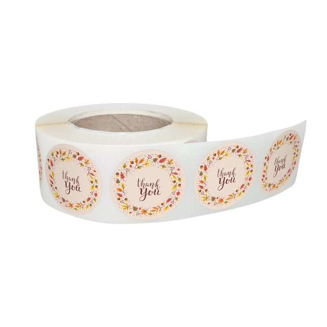 Rola stickere decorative model Thank You fall-leaves – etichete rotunde pentru pachete și cadouri
