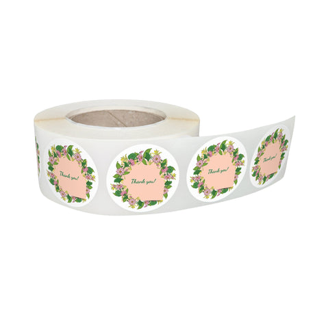 Rola stickere decorative model Thank You Floral Garden – etichete rotunde pentru pachete și cadouri