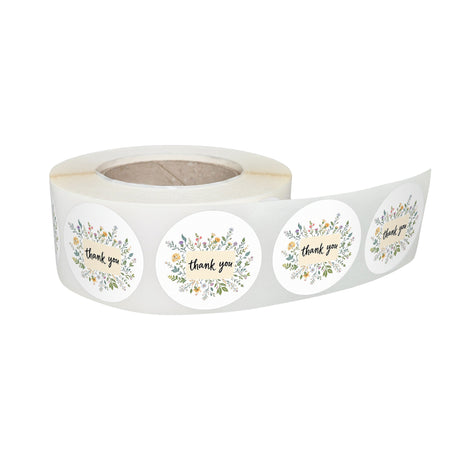 Rola stickere decorative model Thank You Floral Vintage – etichete rotunde pentru pachete și cadouri
