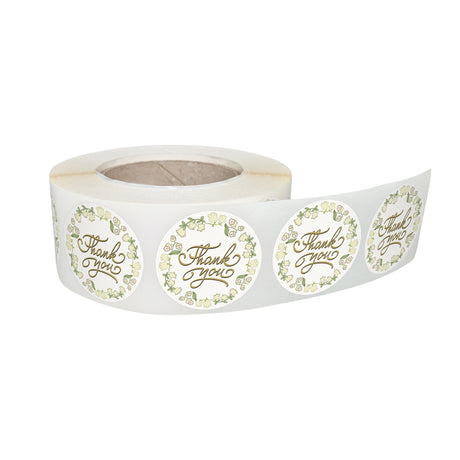 Rola stickere decorative model Thank You Green Garden – etichete rotunde pentru pachete și cadouri