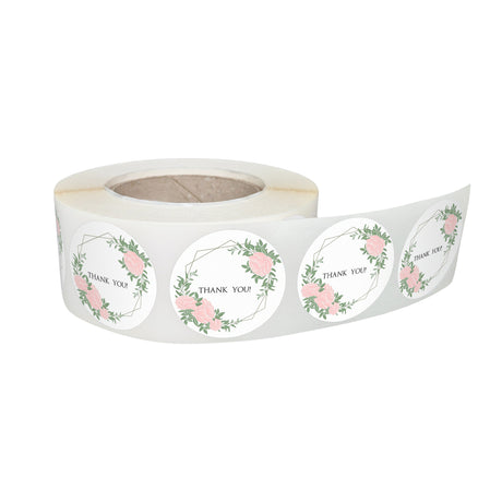 Rola stickere decorative model Thank You Rose Garden – etichete rotunde pentru pachete și cadouri