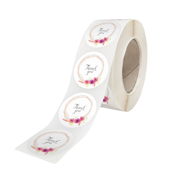 Rola stickere model Thank You Soft Floral – stickere rotunde pentru ambalaje de sarbatori
