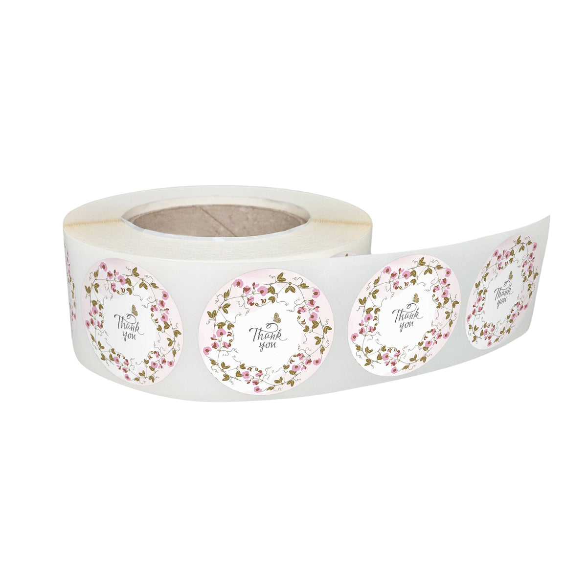 Rola stickere decorative model Thank You Vintage Blossom – etichete rotunde pentru pachete și cadouri