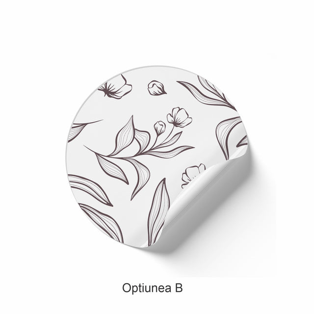 Rola stickere model Floral Graphite Garden 16b – etichete rotunde pentru pachete, ambalaje, și cadouri