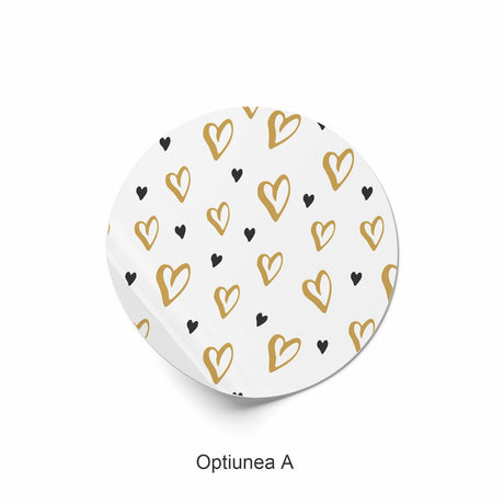 Rola stickere model Love Golden Hearts 3a – etichete rotunde pentru pachete, ambalaje, și cadouri