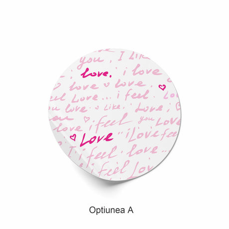 Rola stickere model Love Notes 2a – etichete rotunde pentru pachete, ambalaje, și cadouri