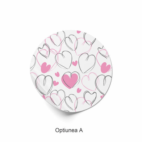 Rola stickere model Love Sketchy Hearts 6a – etichete rotunde pentru pachete, ambalaje, și cadouri