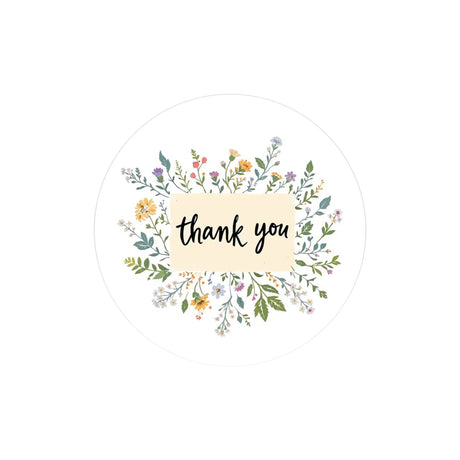 Rola stickere model Thank You Floral Vintage – etichete rotunde pentru pachete, ambalaje, și cadouri