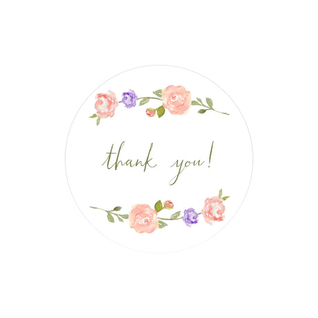 Rola stickere model Thank You Pastel Rose Garden – etichete rotunde pentru pachete, ambalaje, și cadouri