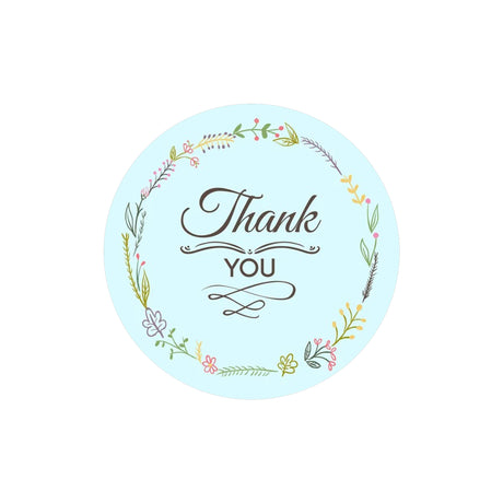 Rola stickere model Thank You Blue Spring – etichete rotunde pentru pachete, ambalaje, și cadouri
