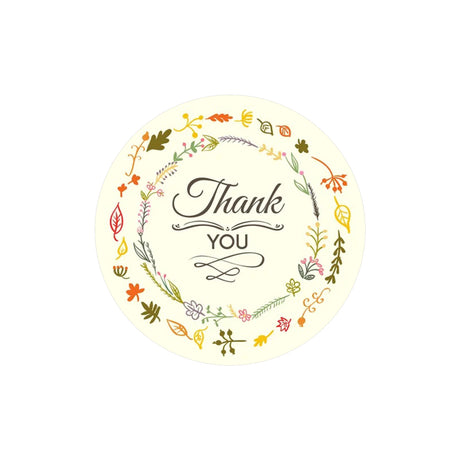 Rola stickere model Thank You Colorful Leaves – etichete rotunde pentru pachete, ambalaje, și cadouri