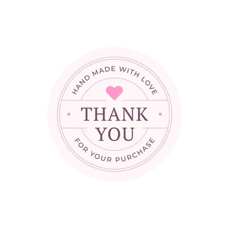 Rola stickere model Thank You Hand Made With Love – etichete rotunde pentru pachete, ambalaje, și cadouri
