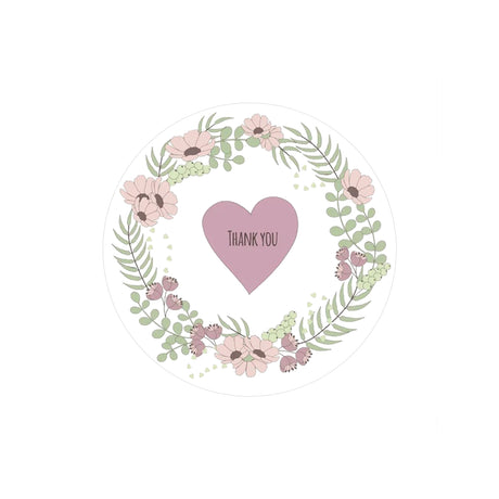 Rola stickere model Thank You Love Heart – etichete rotunde pentru pachete, ambalaje, și cadouri