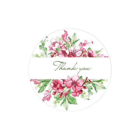 Rola stickere model Thank You Pink Flowers – etichete rotunde pentru pachete, ambalaje, și cadouri