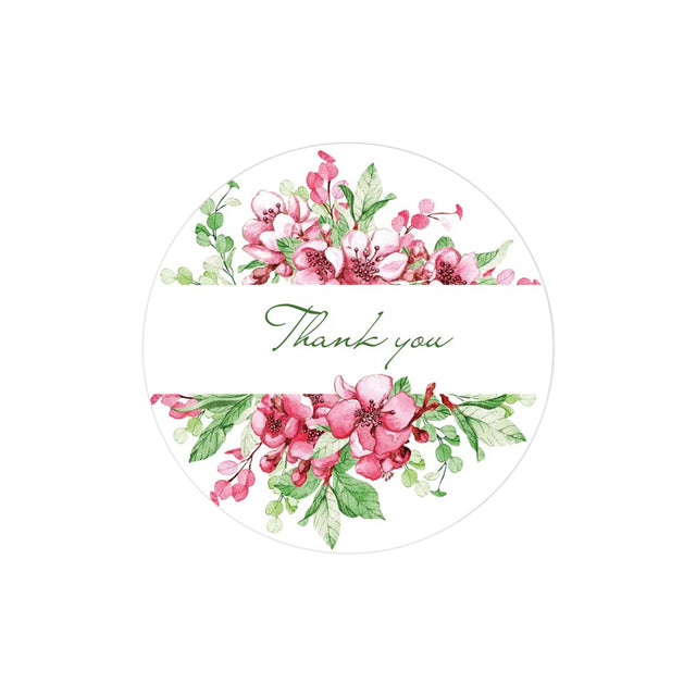 Rola stickere model Thank You Pink Flowers – etichete rotunde pentru pachete, ambalaje, și cadouri
