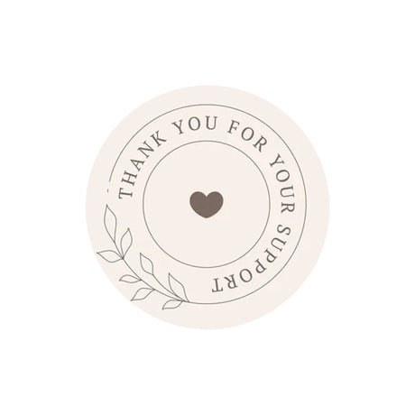 Rola stickere model Thank You Support Heart – etichete rotunde pentru pachete, ambalaje, și cadouri