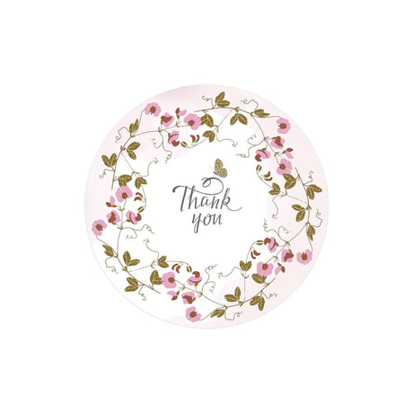 Rola stickere model Thank You Vintage Blossom – etichete rotunde pentru pachete, ambalaje, și cadouri