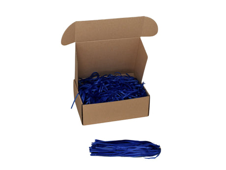 Umplutură din hârtie de mătase albastru expusă într-o cutie cadou natur