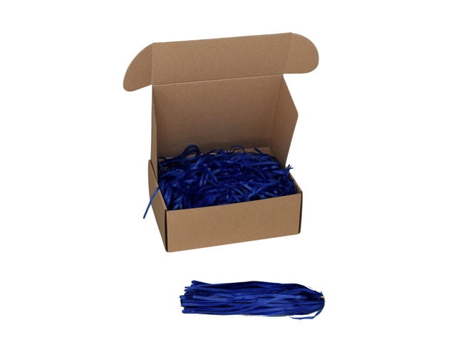 Umplutură din hârtie de mătase albastru expusă într-o cutie cadou natur