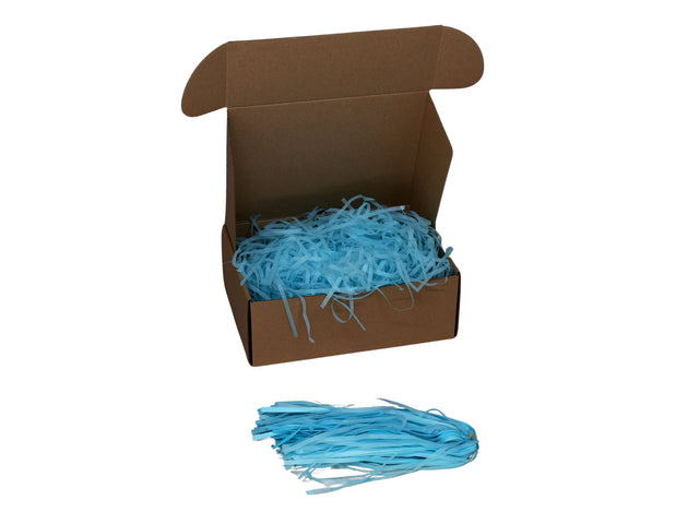 Umplutură din hârtie de mătase bleu expusă într-o cutie cadou natur